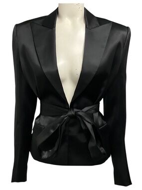 Alexandre Vauthier Black Satin Open Jacket with Belt
